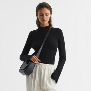 Reiss Sasha Split Sleeves Wool Mock Turtleneck Sweater Black Medium